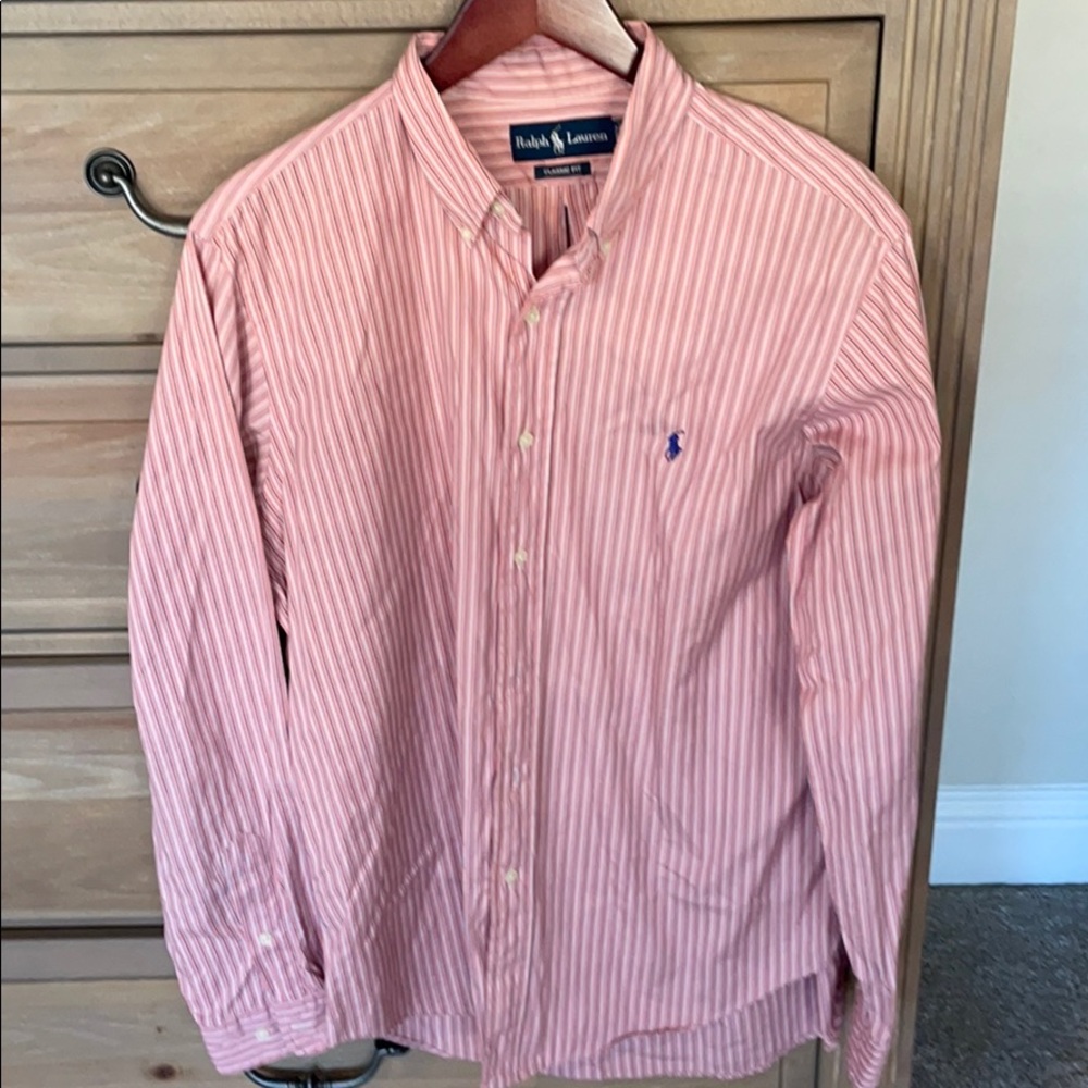 Ralph Lauren Button Down Shirt - Size Large (16) - Classic fit coral striped